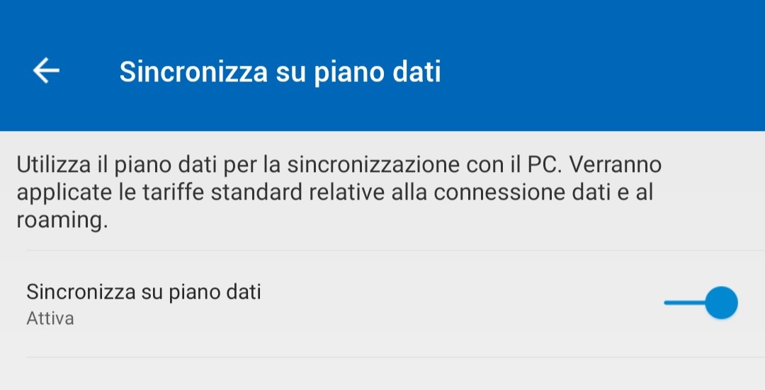 Complemento de Il tuo telefono Android sincronizzazione su rete dati