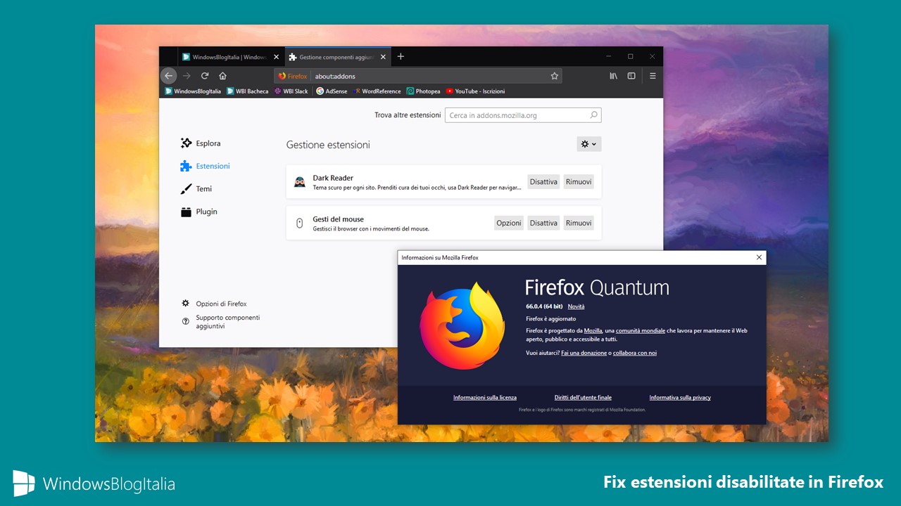 Fix estensioni disabilitate Firefox