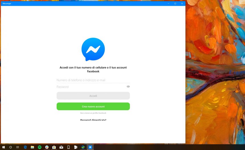 Messenger Windows 10 nuova schermata login