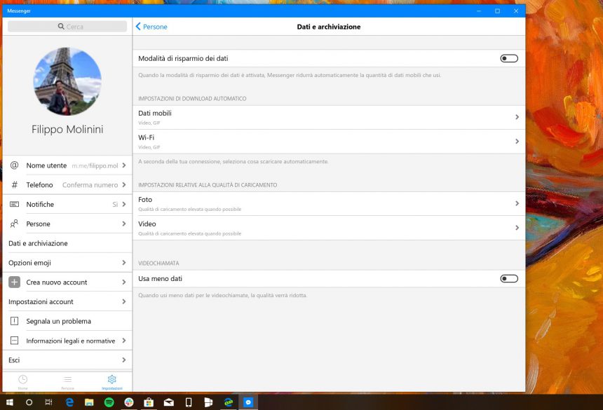 Messenger Windows 10 nuove impostazioni