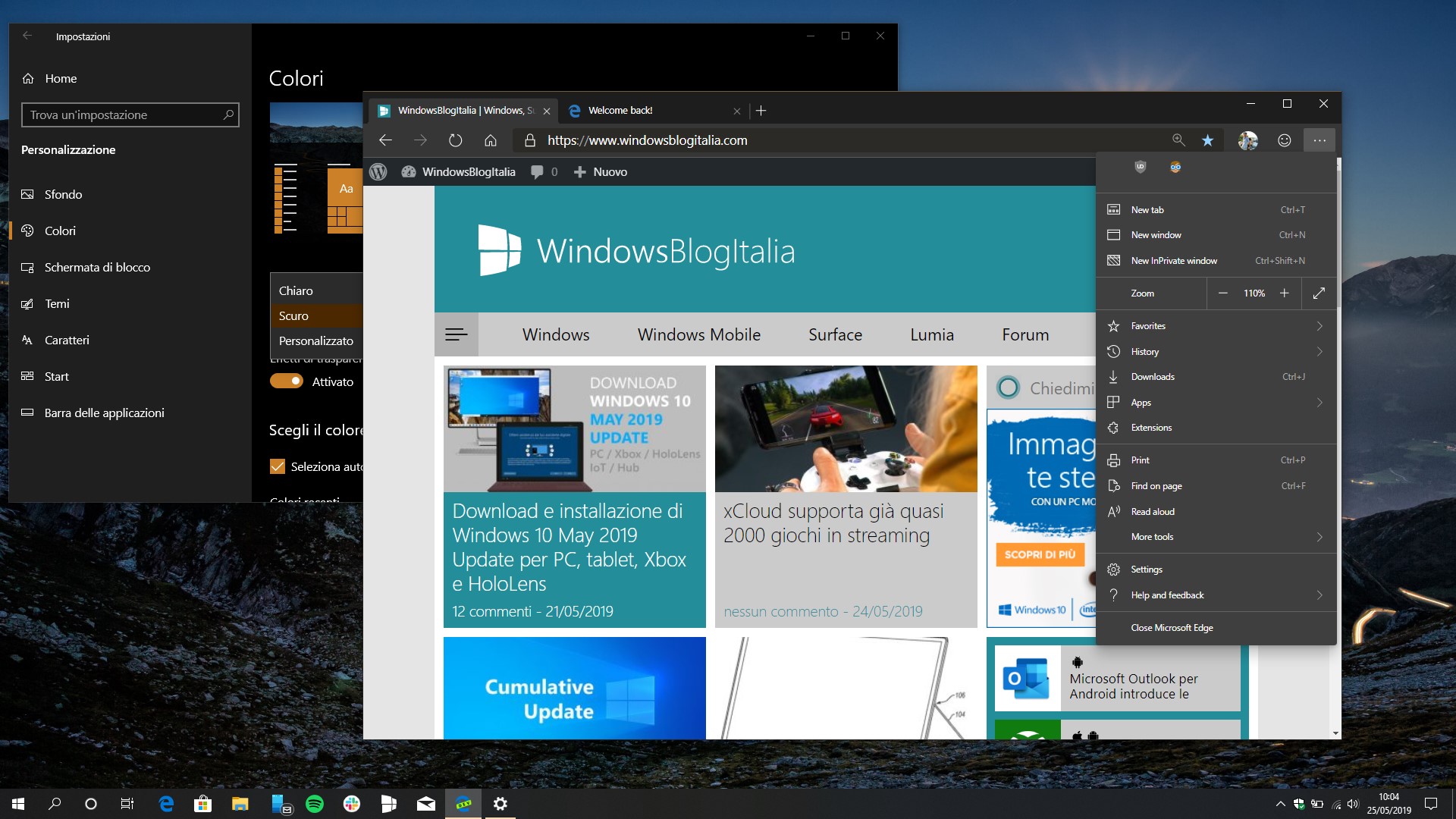 Microsoft Edge Dev tema scuro ufficiale