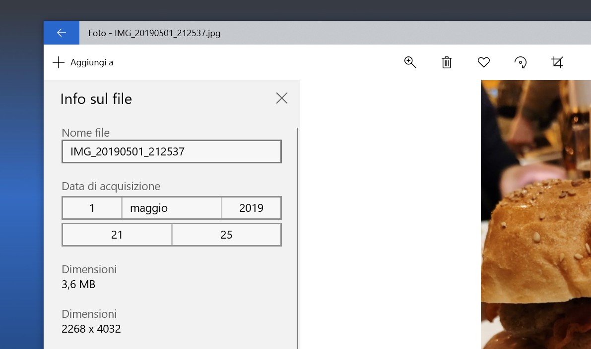 Microsoft Foto modifica metadati immagini