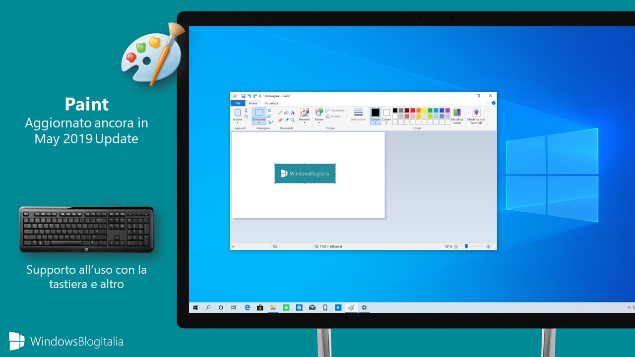 Paint Windows 10 May 2019 Update aggiornamento supporto tastiera accessibilita