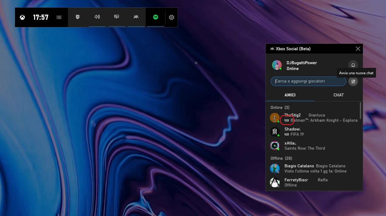 Barra di gioco Xbox nuovo widget Xbox social