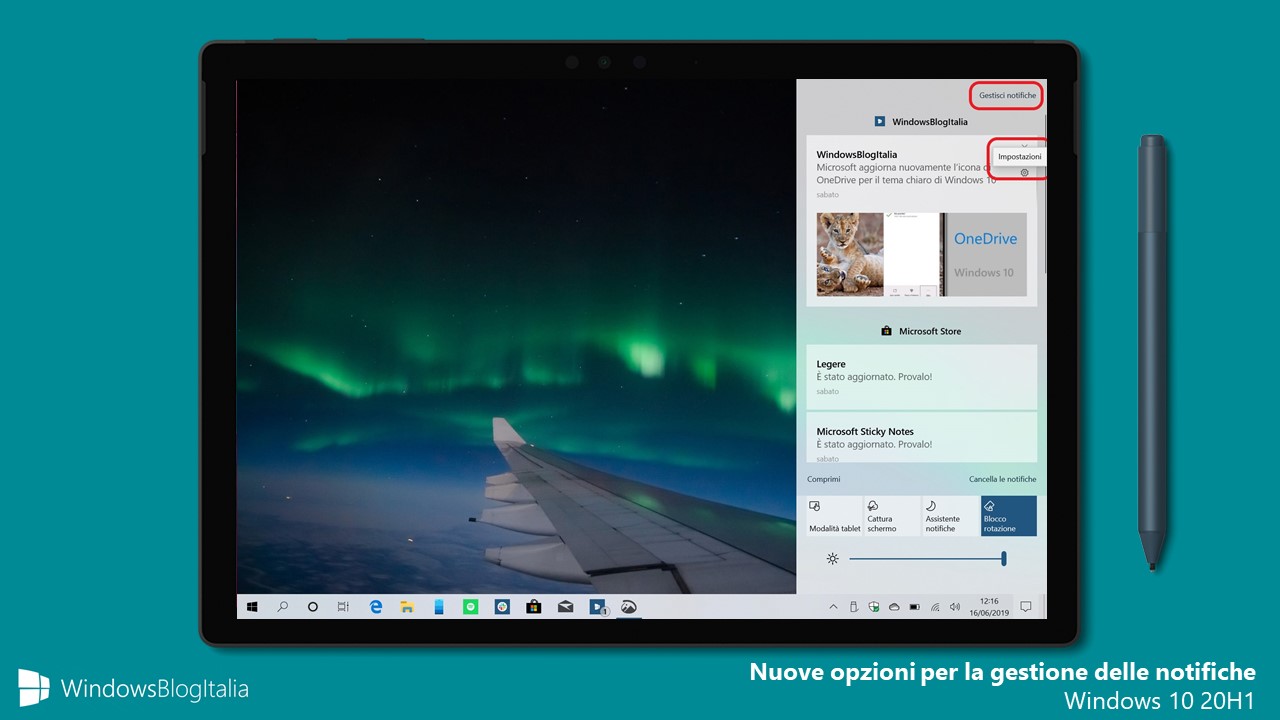 Gestisci notifiche centro notifiche Windows 10 20H1