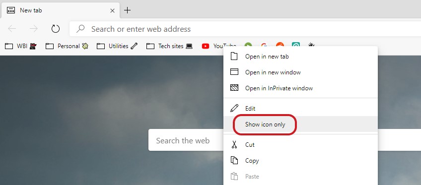 Microsoft Edge Dev mostra solo icona preferiti