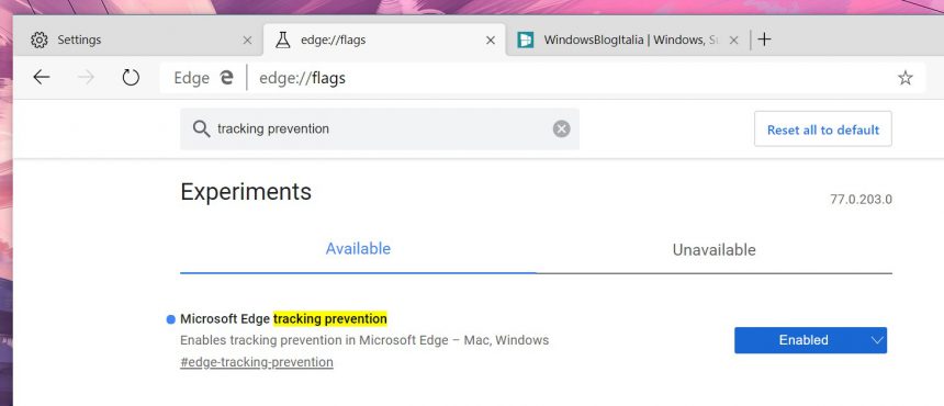 Microsoft Edge basato su Chromium tracking prevention