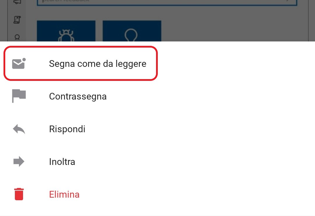 Microsoft Outlook per Android singolo messaggio come non letto