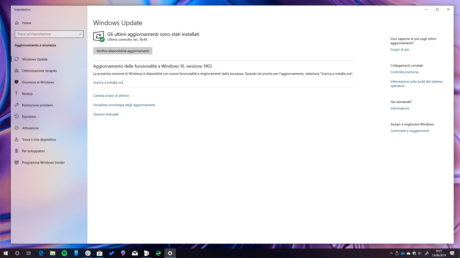 Opzione scarica e installa ora Windows Update