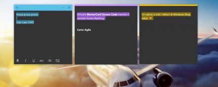 Sticky Notes Windows 10 selezione testo colorata