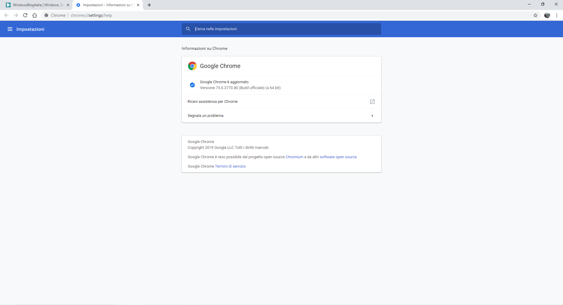 Aggiornare Google Chrome 75