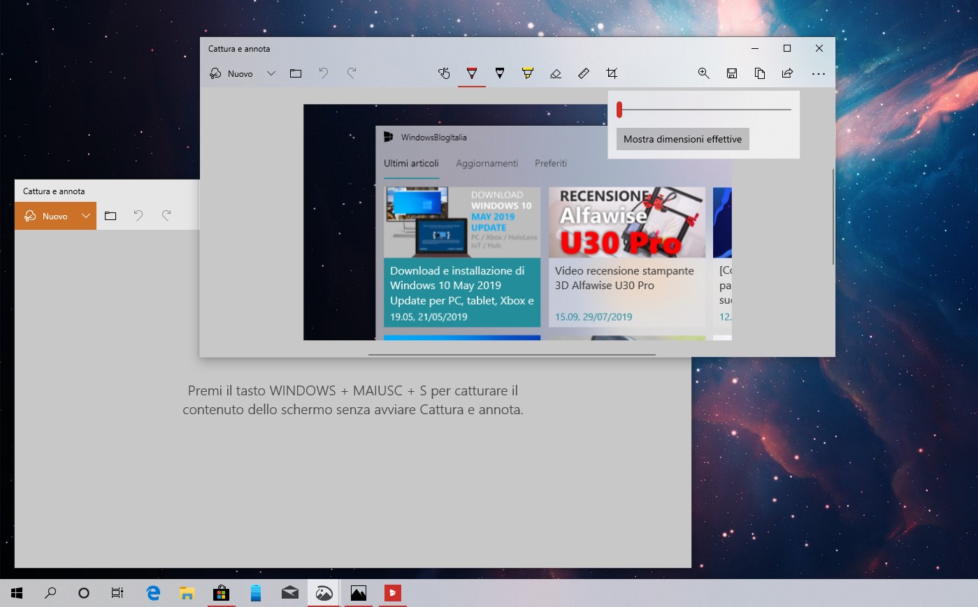 Cattura e annota su Windows 10 zoom e nuova schermata principale