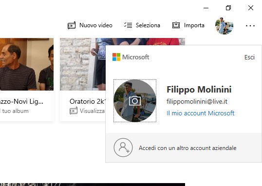 Microsoft Photos on Windows 10 account switcher