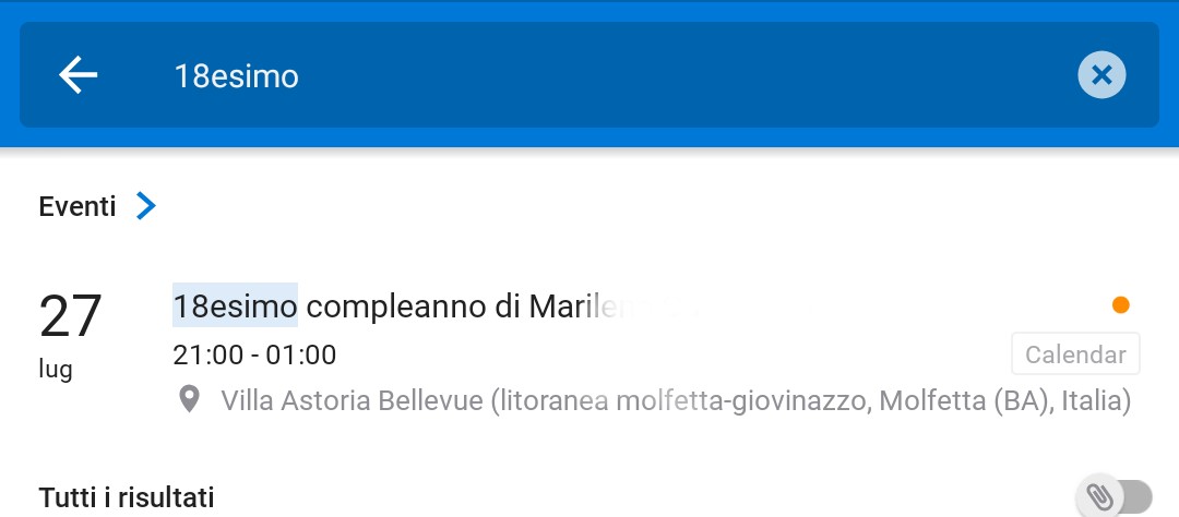Microsoft Outlook per Android eventi nei risultati di ricerca