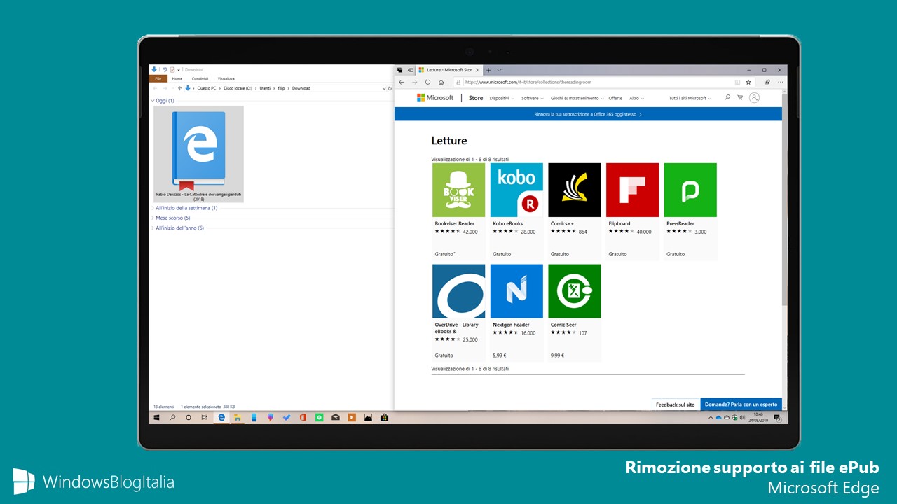 Rimozione supporto file ePub in Microsoft Edge