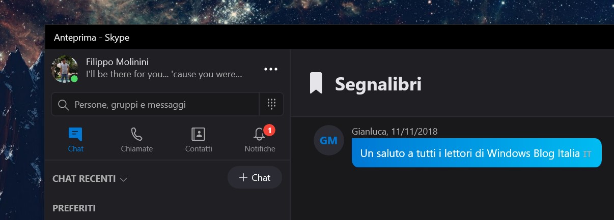 Skype Windows 10 segnalibri per i messaggi
