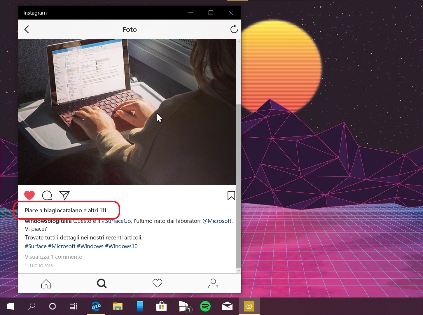 App di Instagram per Windows 10 numero di like totali