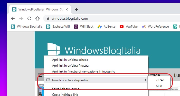 Google Chrome 77 invia scheda ai dispositivi