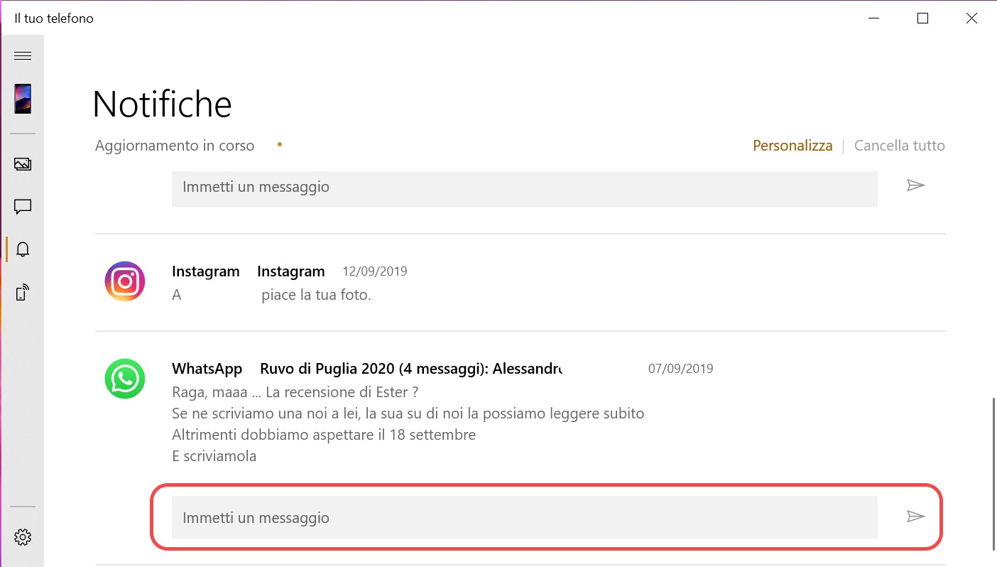 Il tuo telefono risposta inline alle notifiche dalla pagina dell'app