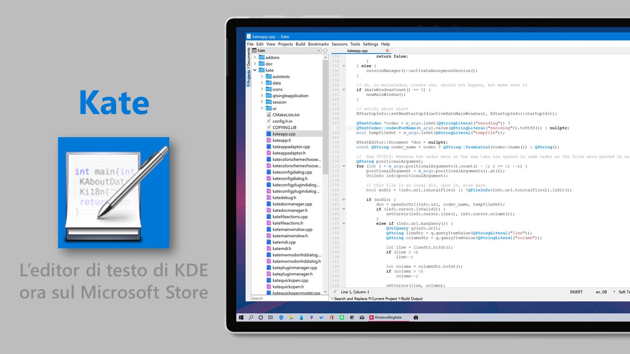 Kate editor di testo su Windows 10