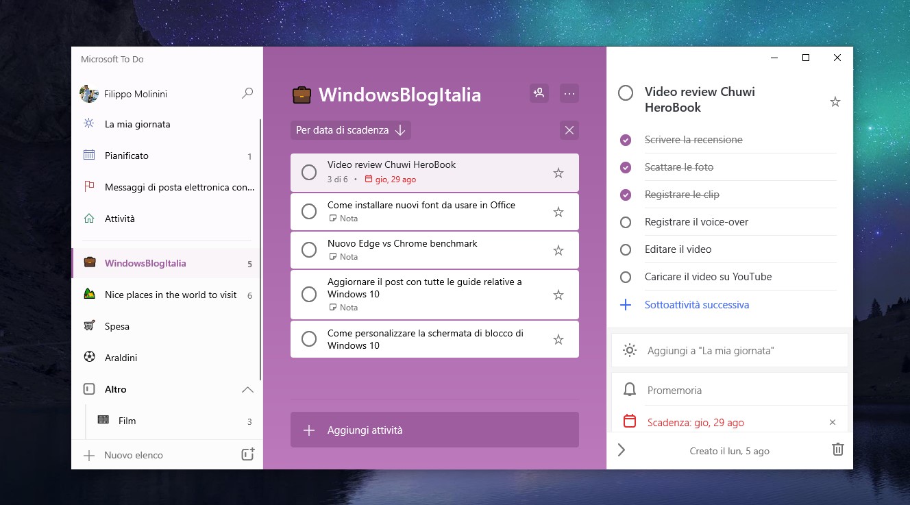 Nuova interfaccia Microsoft To-Do 2.0 per Windows 10