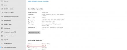 Windows 10 20H1 numero versione 2004