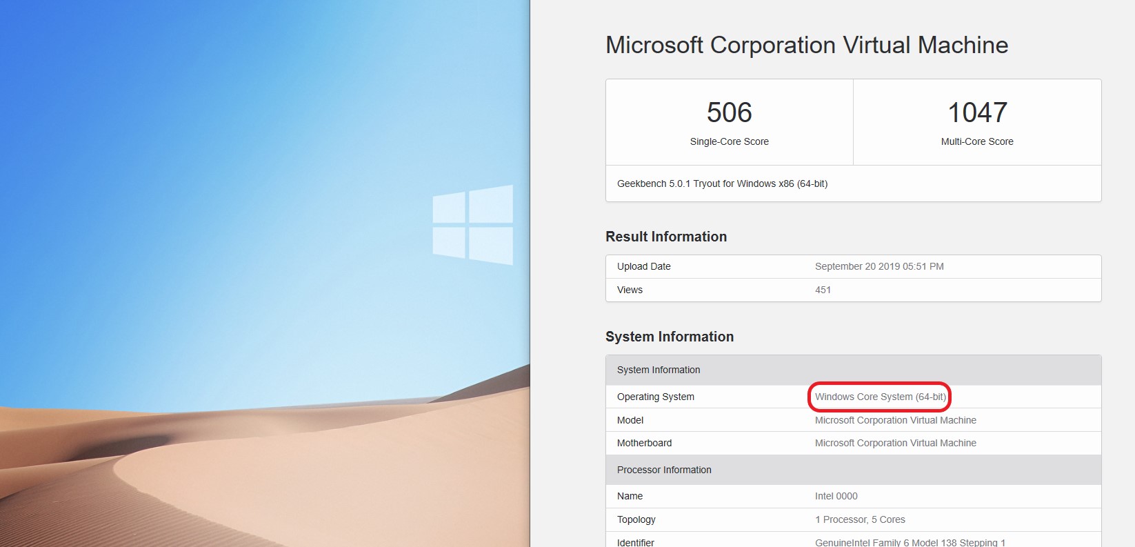 Windows Core OS Geekbench