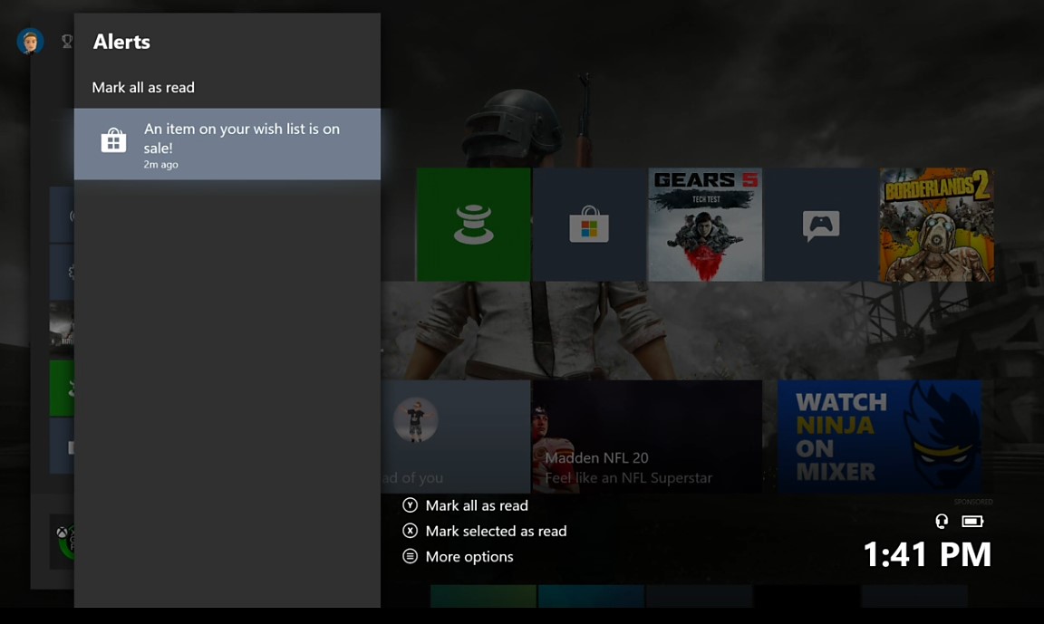 Xbox One 1910 notifiche per la wish list