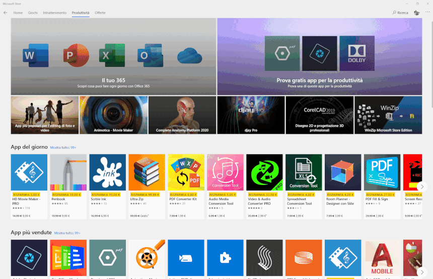 Microsoft Store su Windows 10 scheda produttivita