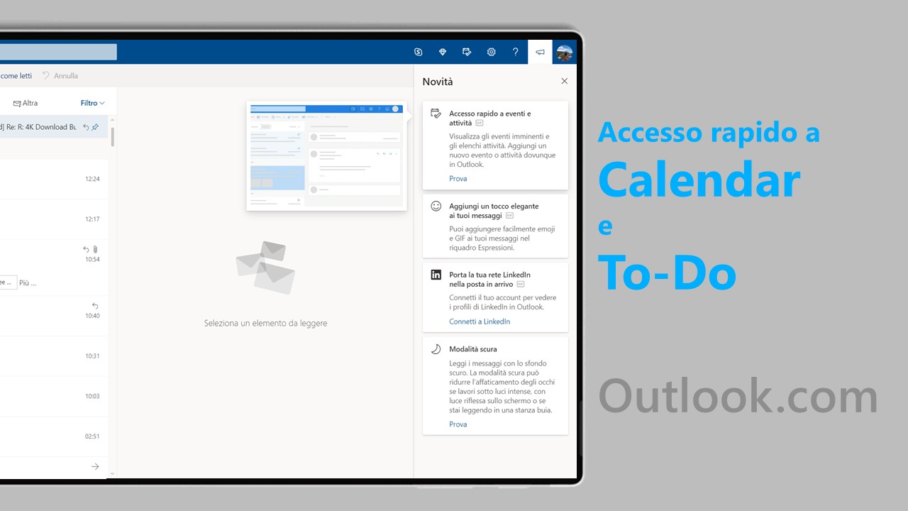 Outlook.com integra Calendario e Microsoft To-Do