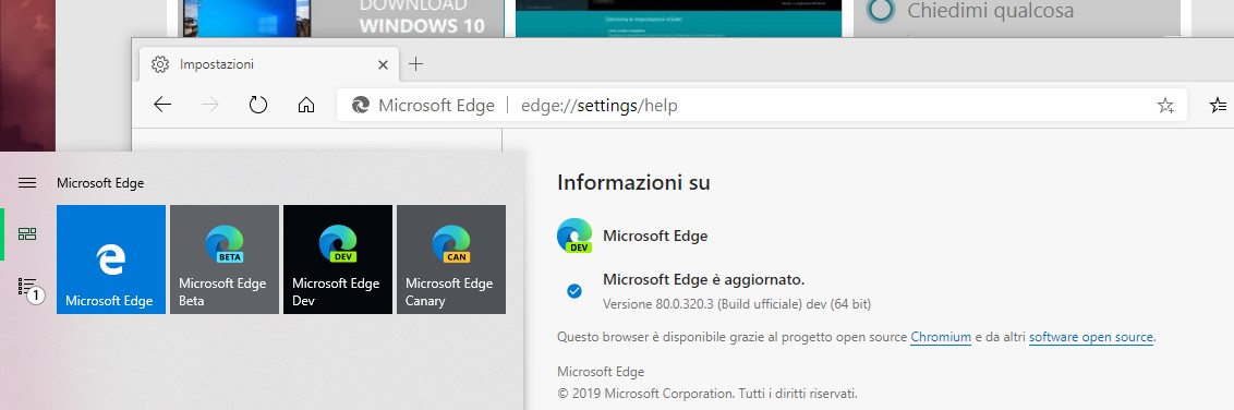 Microsoft Edge nuova icona su tutti i canali di anteprima