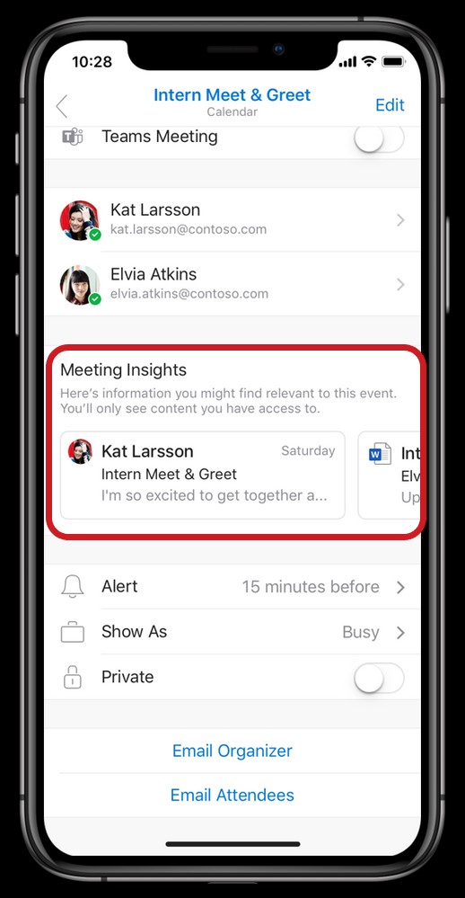 Microsoft Outlook Mobile feature meeting insights