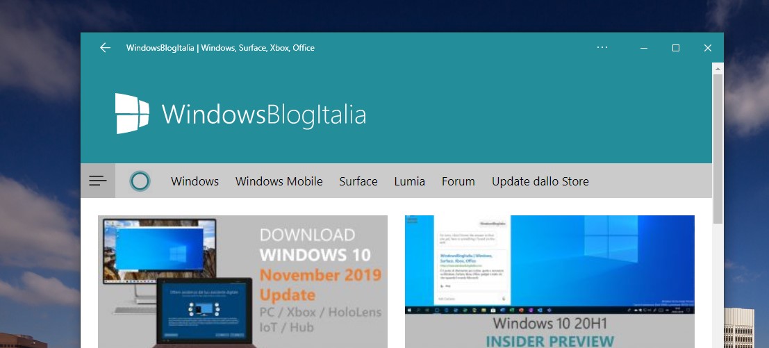 Microsoft Edge 80 basato su Chromium WBI installato come app barra del titolo colorata