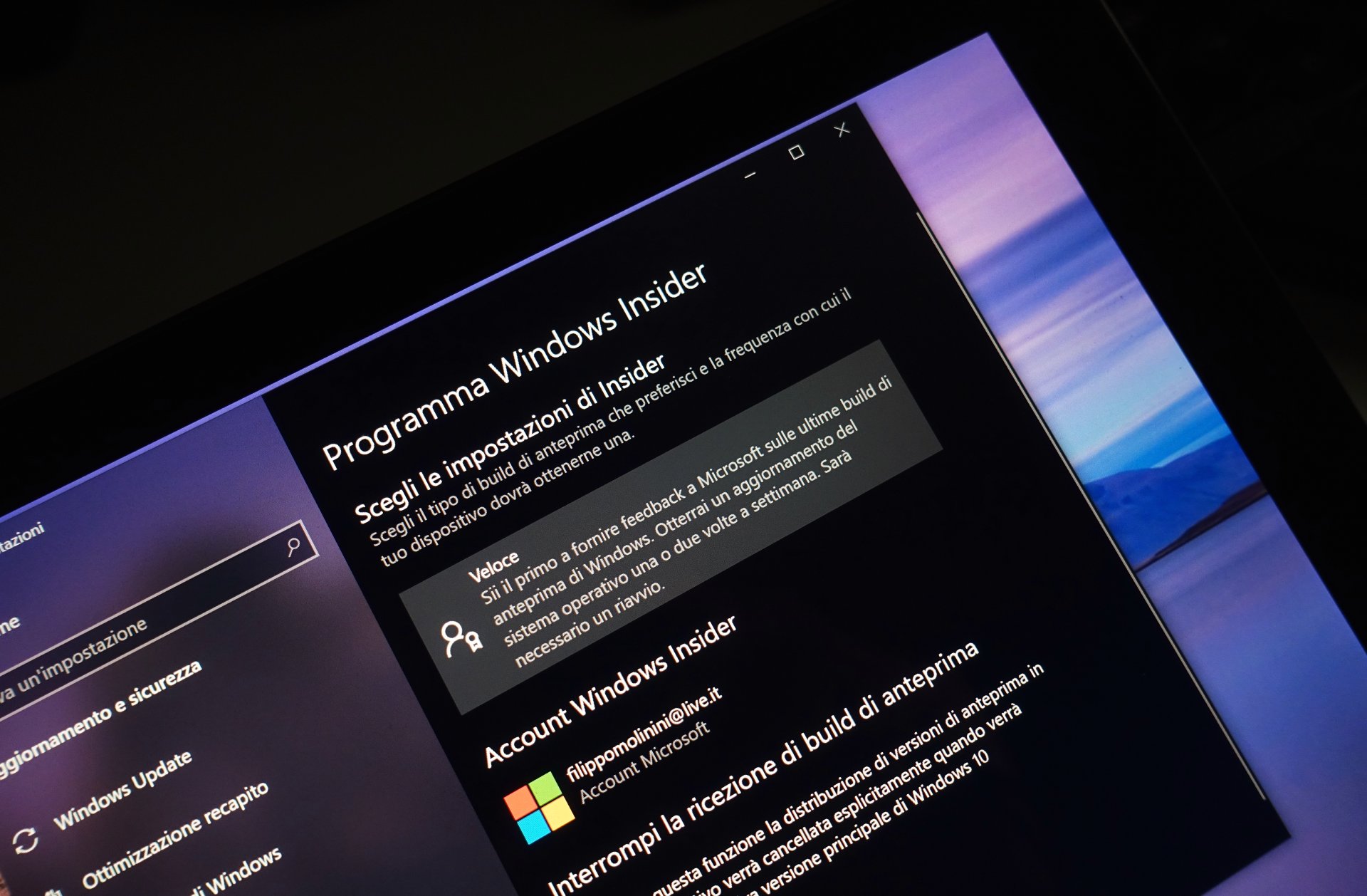 Programma Windows Insider canale Veloce