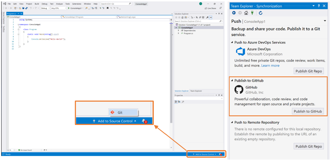 Integrazione Microsoft Visual Studio GitHub