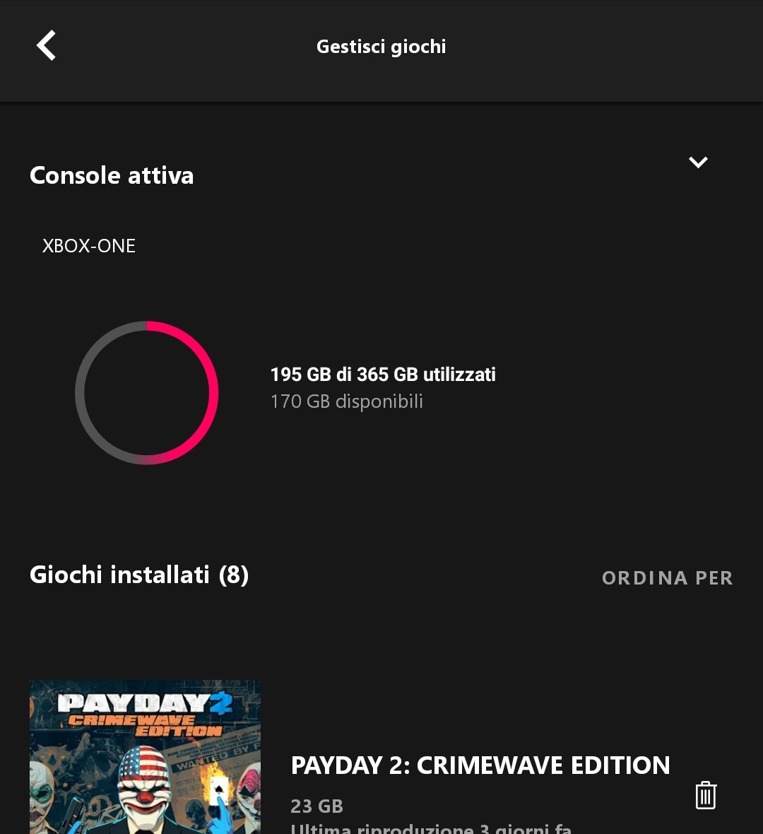 Xbox Game Pass app opzioni gestione console