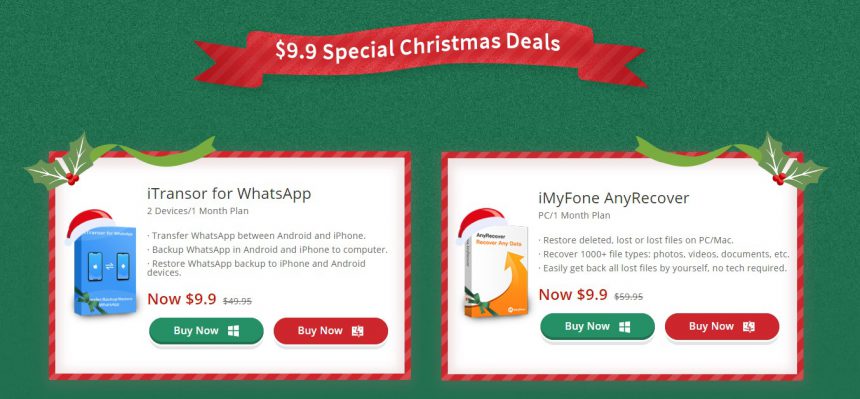 iMyFone offerta di Natale 2019 su iTransor for WhatsApp e AnyRecover