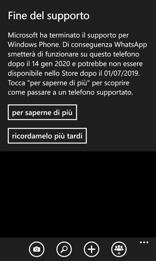 WhatsApp fine supporto per Windows 10 Mobile avviso