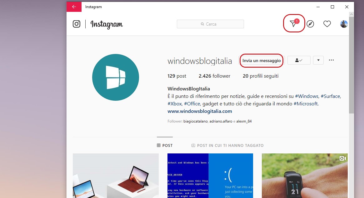 Direct in Instagram per Windows 10