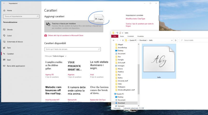 Installare font scaricati da internet in Windows 10