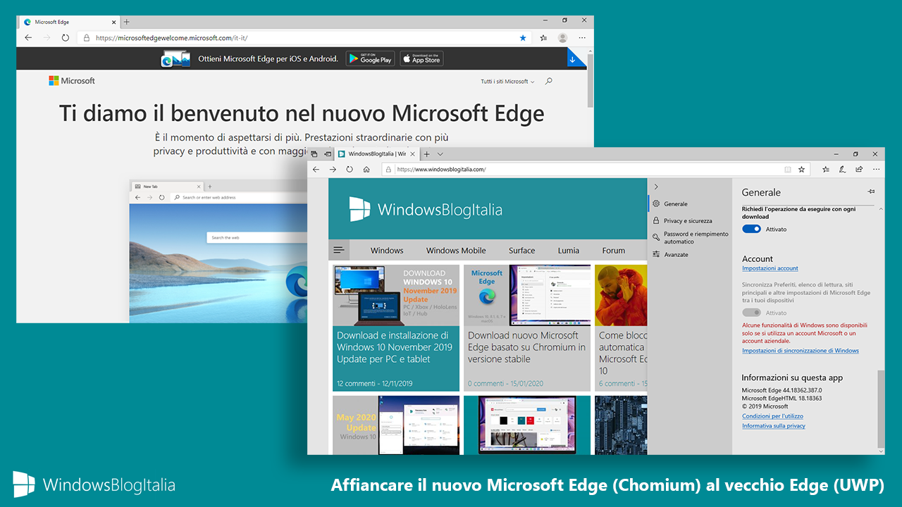 Microsoft Edge affiancare vecchia e nuova versione