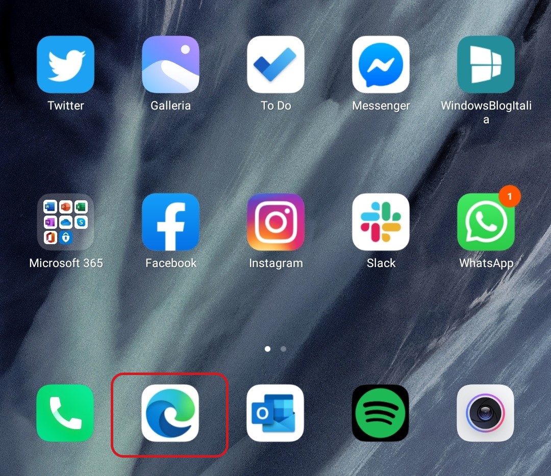 Microsoft Edge per Android nuova icona