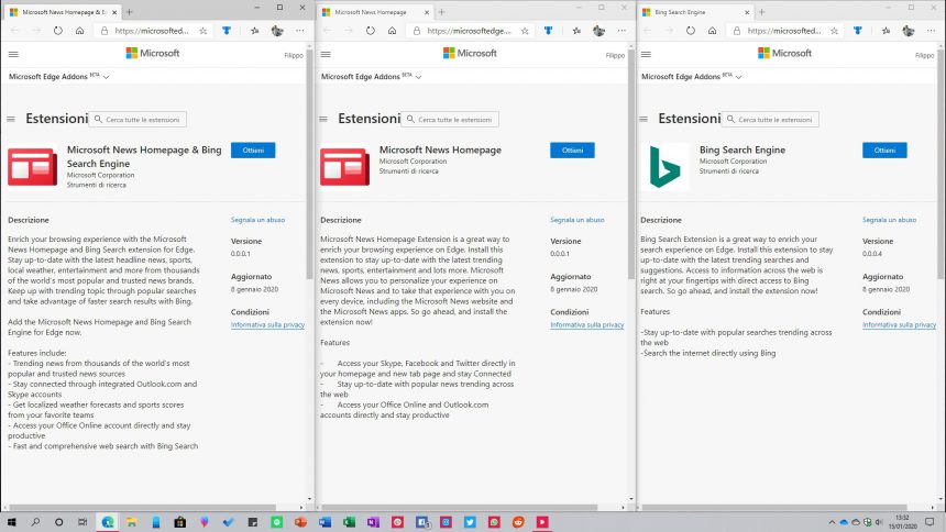 Microsoft News Homepage & Bing Search Engine estensioni per il nuovo Microsoft Edge