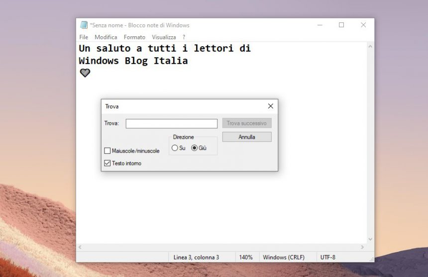 Nuova versione del Blocco note di Windows 10