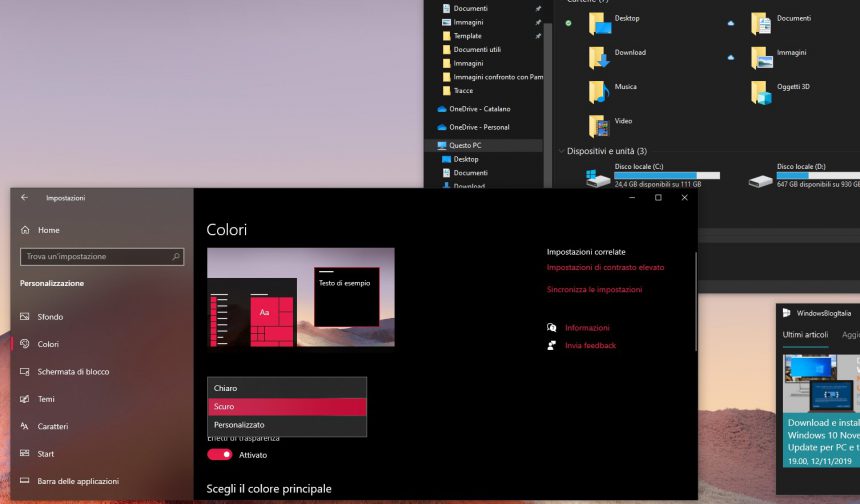 Tema scuro in Windows 10