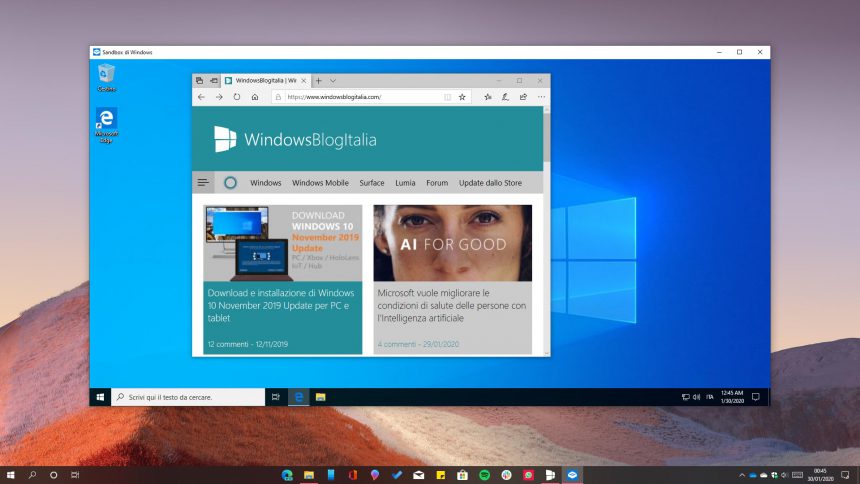 Windows Sandbox con sito WindowsBlogItalia