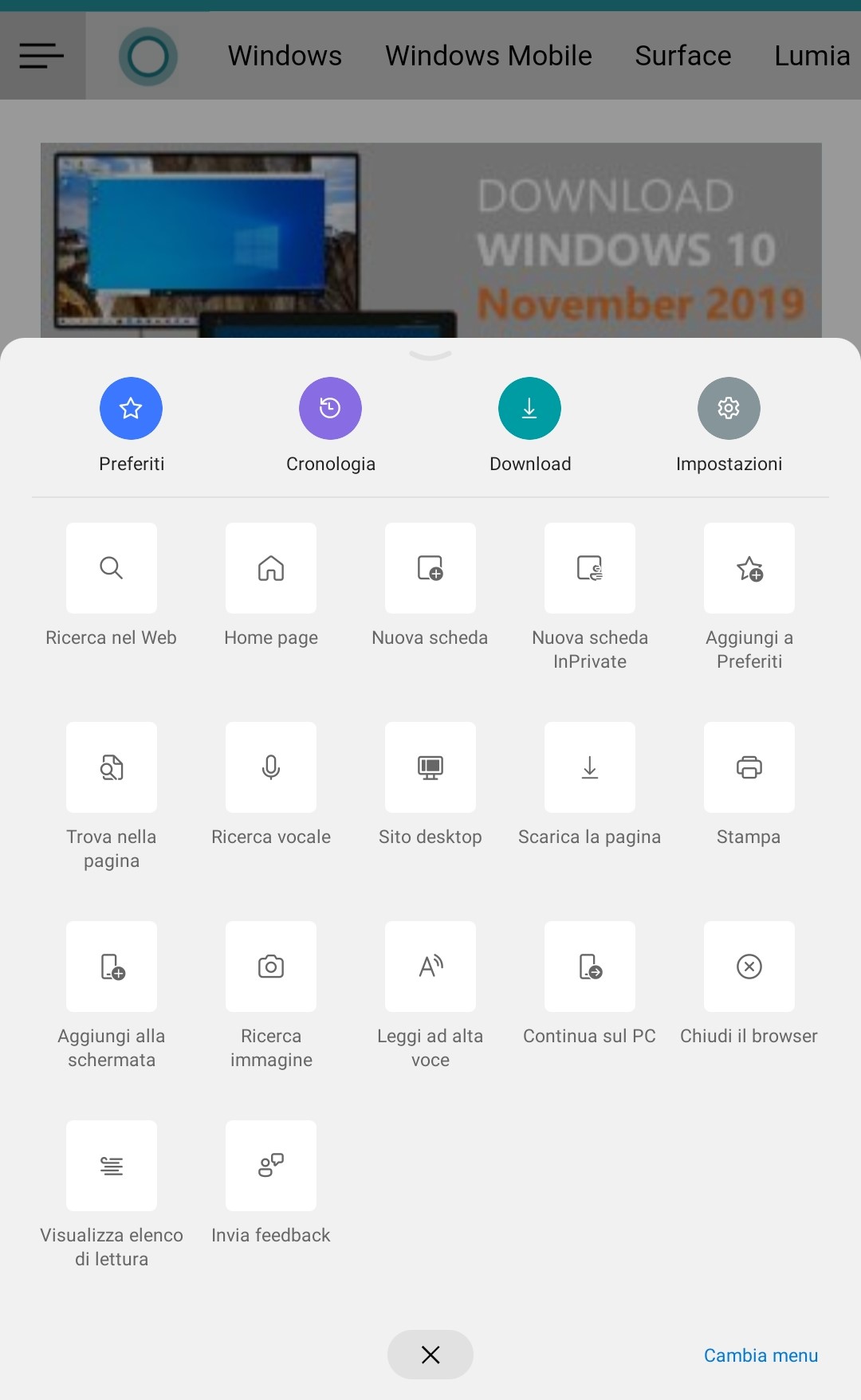 Microsoft Edge beta per Android nuova iconografia in stile Fluent Design