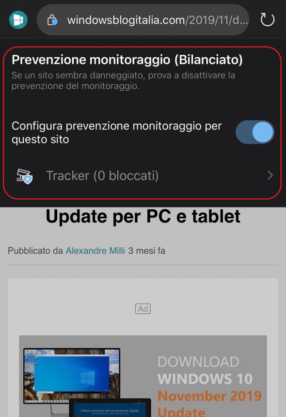 Microsoft Edge per iOS prevenzione monitoraggio