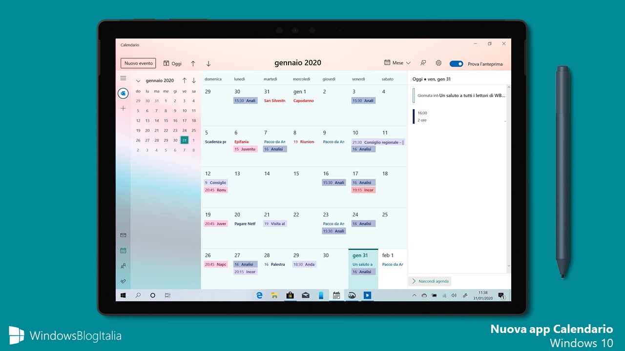 Nuova app Calendario di Windows 10