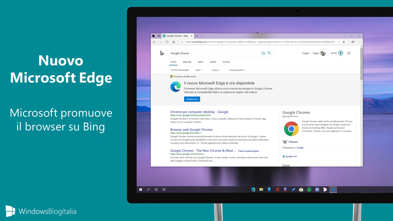 Nuovo Microsoft Edge promozione su Bing Italia